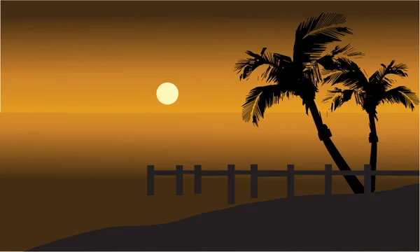 Palmy na pláž a molo silueta — Stockový vektor