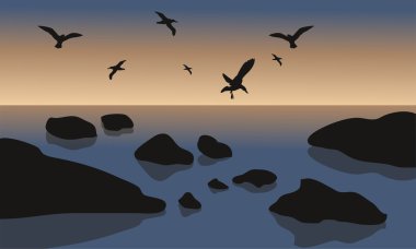 Silhouette rock ve kuş Beach