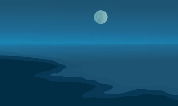 Plaża w nocy sceneria z księżyca — Wektor stockowy