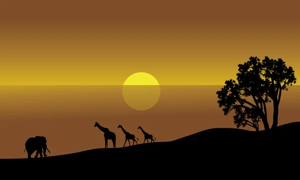 Ilustração de uma silhueta de paisagem africana — Vetor de Stock