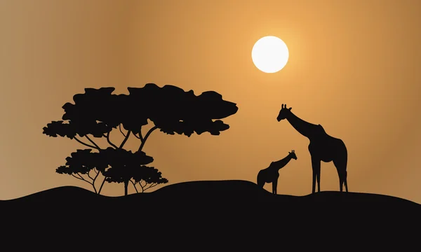 Silhueta de girafa em colinas — Vetor de Stock
