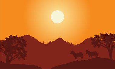 Gün batımı sahne ile zebra siluet