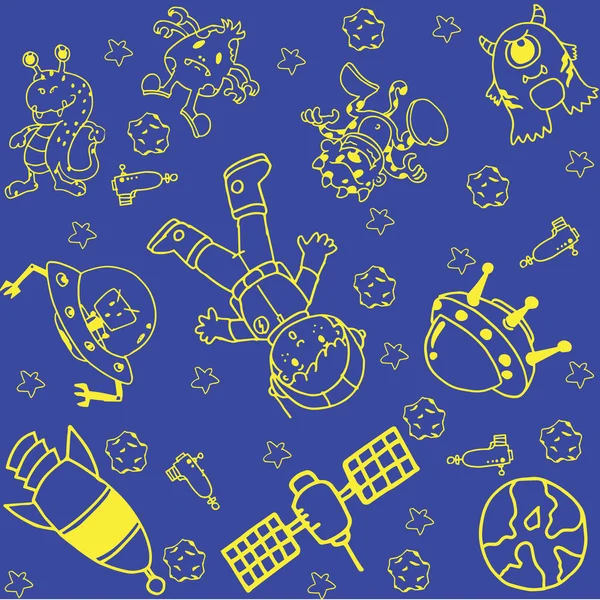 Astronaut im Weltraum Doodle-Kunst — Stockvektor
