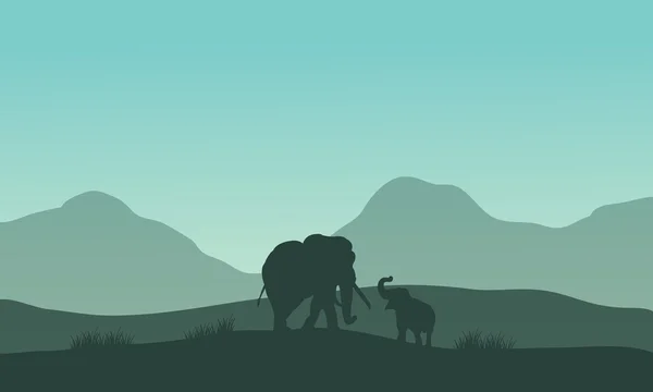 Elefantensilhouette auf Feldern — Stockvektor