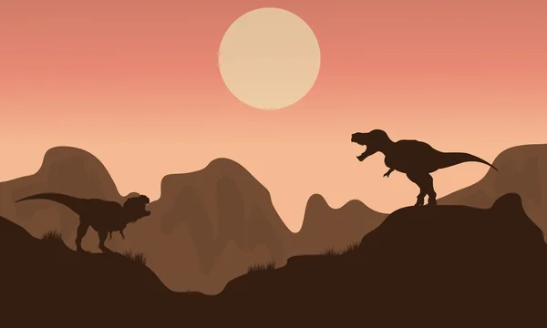 Silhouette von T-Rex in Klippe mit Sonne — Stockvektor