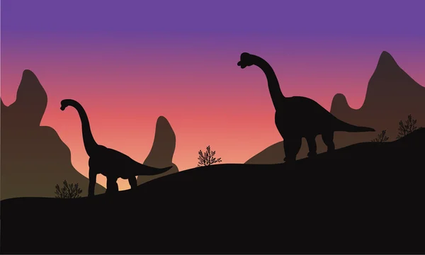 Silhouette of brachiosaurus with purple backgrounds — Stock Vector