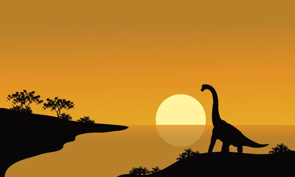 Silhouette von Brachiosaurus im Fluss — Stockvektor