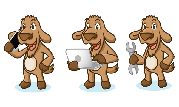 Mascote de cabra marrom com laptop —  Vetores de Stock