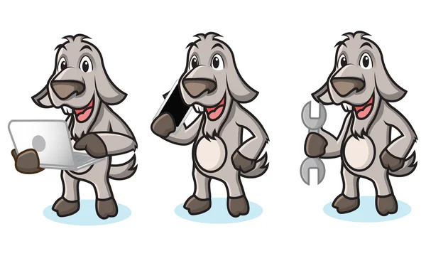 Mascote de cabra cinza com laptop —  Vetores de Stock
