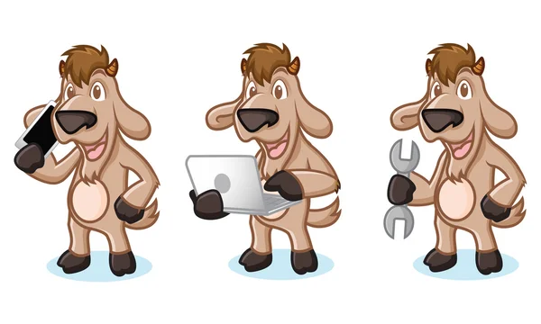 Mascote de cabra de Tan com laptop —  Vetores de Stock