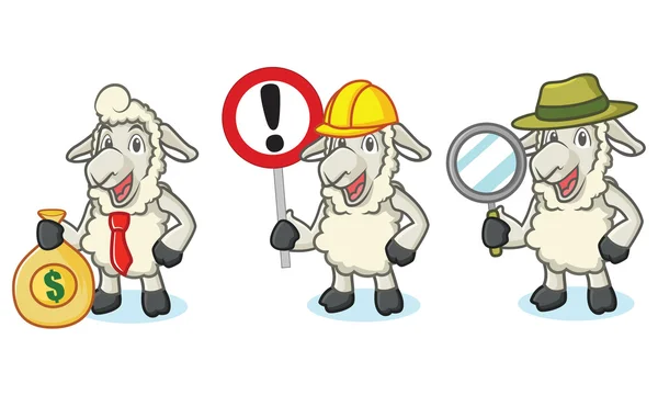 Mascotte de mouton beige avec signe — Image vectorielle