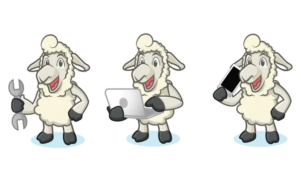 Beżowy maskotka owca z telefonu — Wektor stockowy