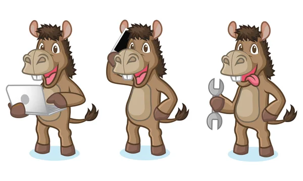 Mascota burro marrón con teléfono — Vector de stock