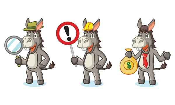 Gray Donkey Mascot with money — Stock Vector