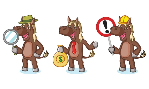 Mascota de caballo marrón oscuro con dinero — Vector de stock