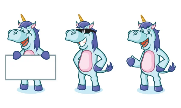 Unicorn Mascot senang - Stok Vektor