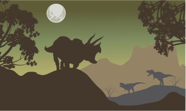 Silhouette triceratops ve bebek T-Rex