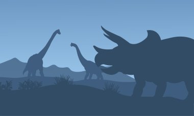 Siluet triceratops ve Brachiosaurus