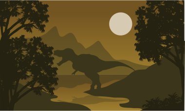 Nehir kıyısı siluet bir T-Rex