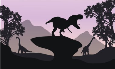Silhouettte of baby Brachiosaurus and T-Rex clipart