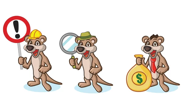 Tan Meerkat Mascota con dinero — Vector de stock