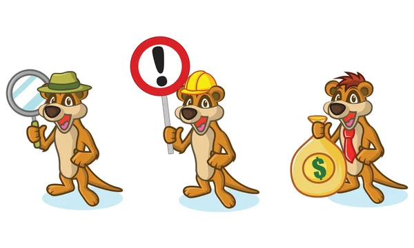 Mascota de Meerkat marrón con dinero — Vector de stock