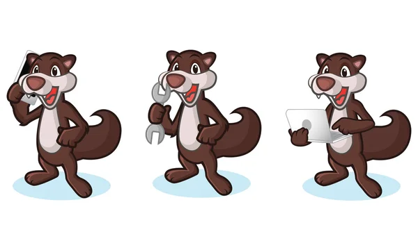 Mascotte de Polecat brun foncé avec téléphone — Image vectorielle