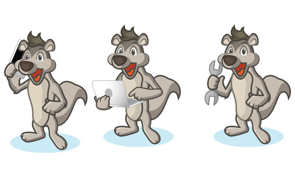 Gray Polecat Mascot with laptop