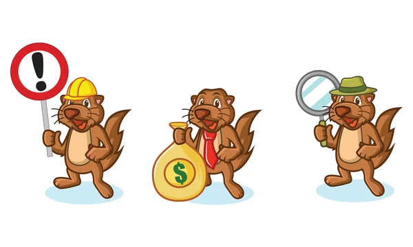 Brown Sea Otter Mascot med penger – stockvektor