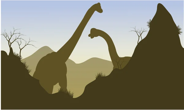 Silhouette de brachiosaure derrière la falaise — Image vectorielle