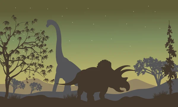Triceratopsand Brachiosaurus silhouette — Stock Vector