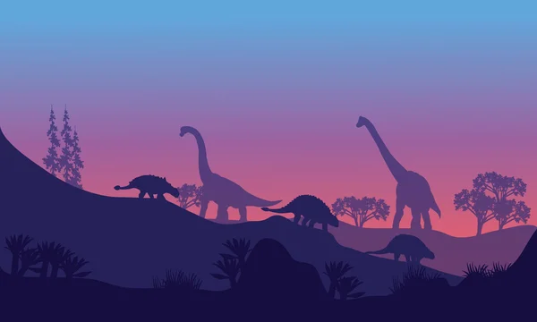 Silhouet van Brachiosaurus en Ankylosaurus — Stockvector