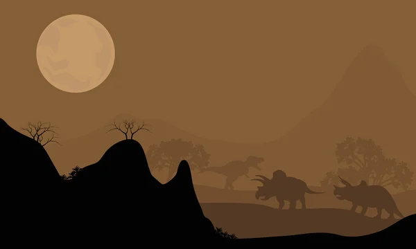 Silhouette von Triceratops mit Mond bei Nacht — Stockvektor