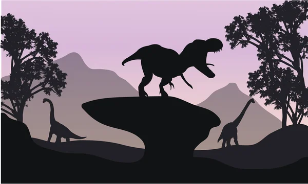 Silhouettte Baby Brachiosaurus i T-Rex — Wektor stockowy