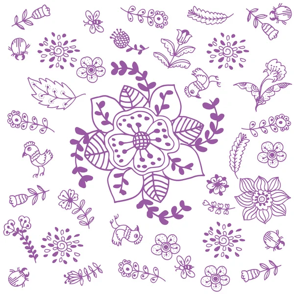 Flores roxas doodle art — Vetor de Stock