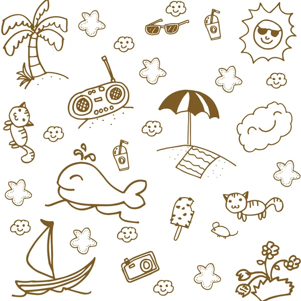 Set beach doodle art — Stock Vector