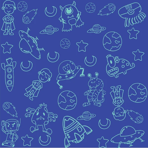 Astronauta i potwór doodle sztuki — Wektor stockowy