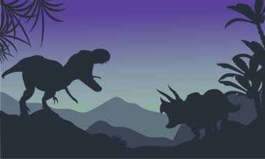 Ankylosaurus ve tyrannosaurus silüeti