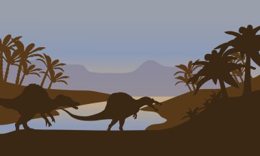 Dinozor gölde silüeti
