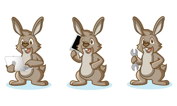 Mascota de conejo marrón con portátil — Vector de stock