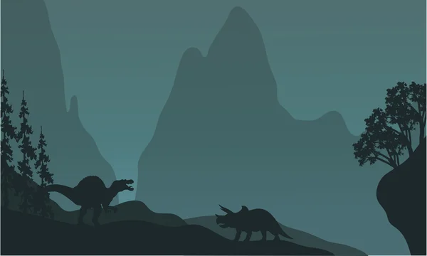 Silueta de triceratops y spinosaurus — Vector de stock