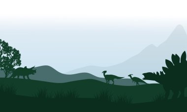 Silhouette stegosaurus ve parasaurolophus alanları