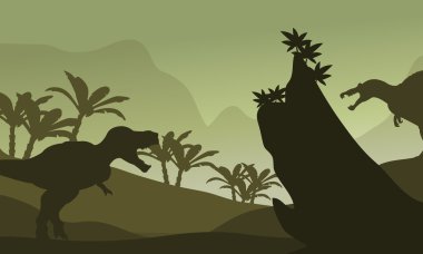Silhouette spinosaurus ve T-Rex
