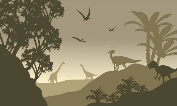 风景恐龙的剪影 — 图库矢量图片
