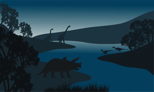 Landscape dinosaur silhouette in river