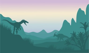 Silhouette eoraptor ve parasaurolophus