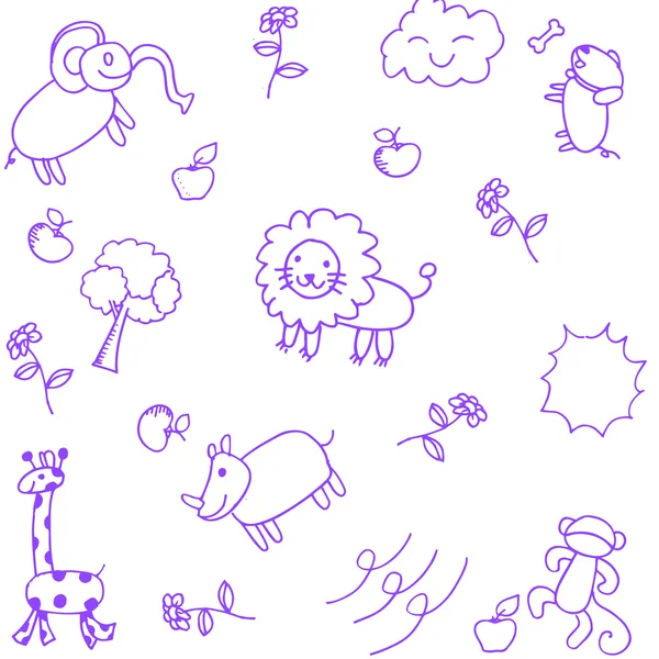 Animals doodle set — Stock Vector