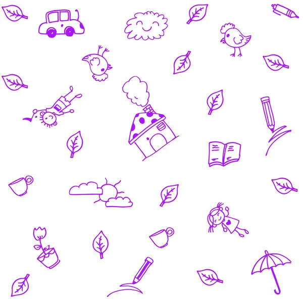 Casa viola giardino doodle art — Vettoriale Stock