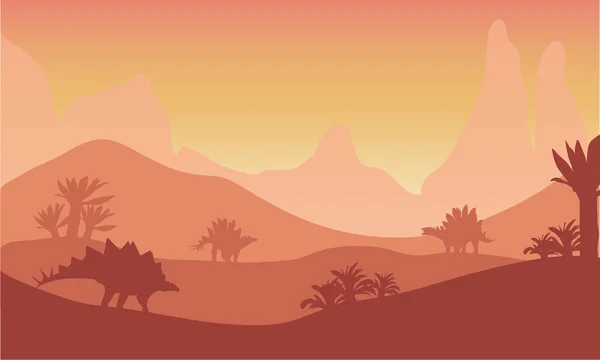 Ao pôr-do-sol silhueta de stegosaurus — Vetor de Stock