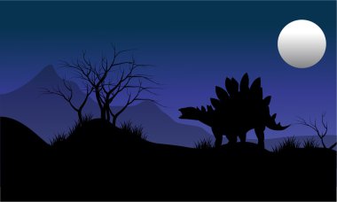 Stegosaurus ay manzara ile silüeti